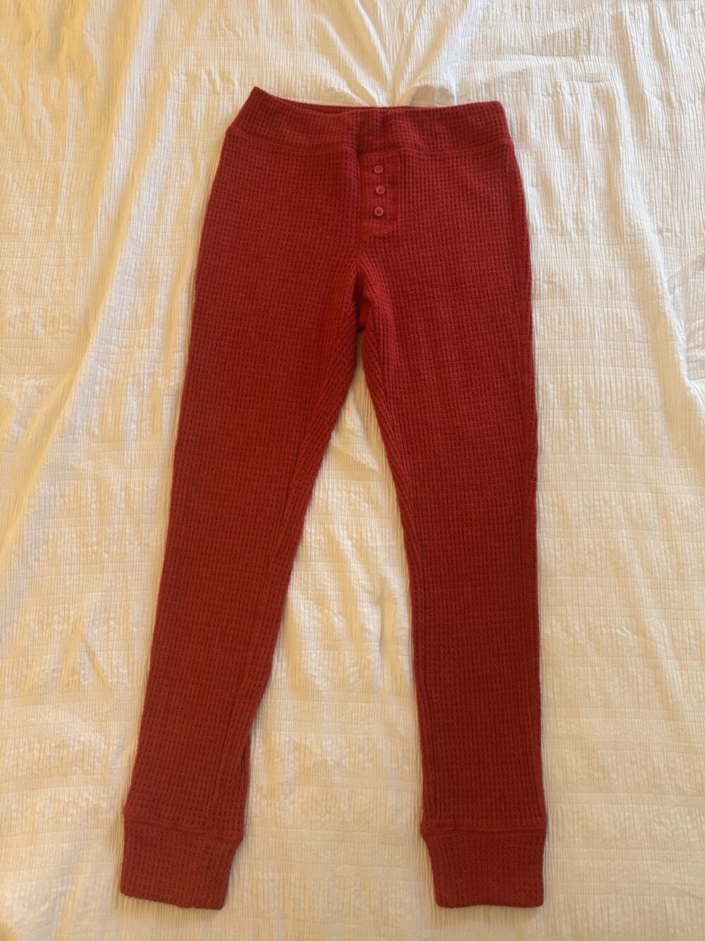 Aerie Red Waffle Knit Lounge Pajama Pants Cozy Holiday Jogger Leggings